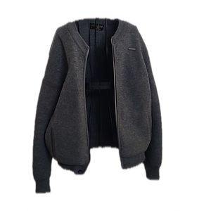 Vintage Geiger Boiled Wool Bomber Sweater Jacket, Gray, Euro Size 52